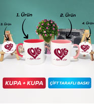 İkili Kırmızı Pembe Love Tasarımlı Sevgililer Günü Hediyesi Kupa Bardak Anahtarlık