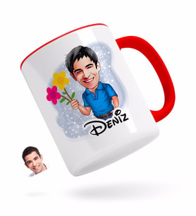 BK Gift Kişiye Özel Erkek Karikatürlü Kırmızı Kupa Bardak-1