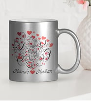 BK Gift Kişiye Özel Sevgililer Günü Temalı Gümüş Yaldızlı Kupa Bardak  1
