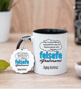 Felsefe Öğretmeni Siyah Kupa Bardak Ve Anahtarlık Set