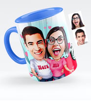 BK Gift Kişiye Özel Sevgililer Karikatürlü Mavi Kupa Bardak  5
