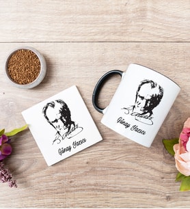 Atatürk Siluetli Siyah Kupa Bardak Ve Bardak Altlığı Seti