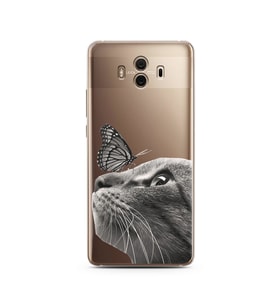 Kedi Kelebek Tasarımlı Süper Şeffaf Silikon Telefon Kılıfı Huawei Mate 10 Pro