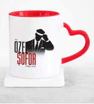 BK Gift Kişiye Özel Mesleki Özel Şoför Kırmızı Kalpli Kupa Bardak