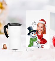 BK Gift Kişiye Özel Yılbaşı Bayan Karikatürlü Beyaz Defter Kalem Termos Mug Seti - 4