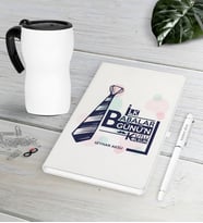 BK Gift Kişiye Özel İlk Babalar Günün Kutlu Olsun Beyaz Defter Kalem Termos Mug Seti-3 (Model 1)
