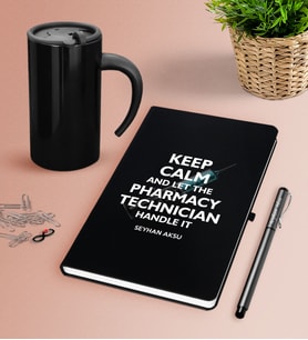 BK Gift Kişiye Özel Eczacı Teknisyeni Siyah Defter Kalem Termos Mug Seti (Model 1)