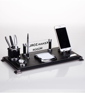 Lotus Masaüstü İsimlik Seti Büro Hediyesi Deri Ofis Masa İsimliği (Siyah)