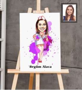 Kişiye Özel Hemşire Karikatürlü  Ahşap Tablo 30x47 Bayan-3