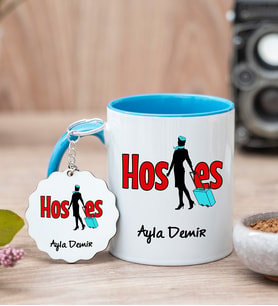 Hostes Mavi Kupa Bardak Ve Anahtarlık Set