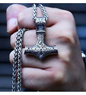 Paslanmaz Titanyum Alaşım Çelik İskandinav Thor Kolye ve Zincir