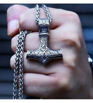 Paslanmaz Titanyum Alaşım Çelik İskandinav Thor Kolye ve Zincir