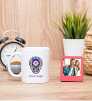 Polis Amblemli Beyaz Kupa Bardak ve Kırmızı Mini Fotoğraf Çerçevesi
