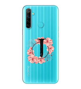 Pembe Çiçekli Harf Tasarım Süper Şeffaf Silikon Telefon Kılıfı Oppo Realmi 6i J-