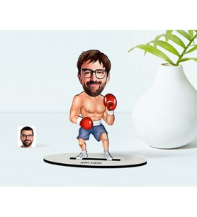 BK Gift Kişiye Özel Bay Boksör Karikatür Ahşap Biblo  1