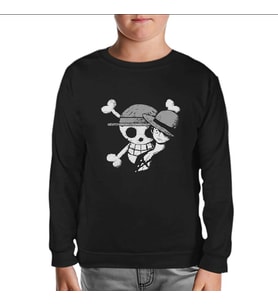 One Piece - Luffy Straw Hat 4 Siyah Çocuk Sweatshirt