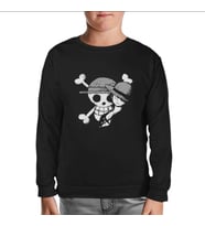 One Piece - Luffy Straw Hat 4 Siyah Çocuk Sweatshirt