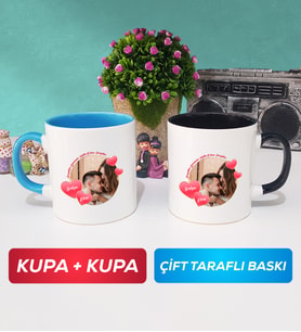 İkili Sevgiliye Sevgililer Günü Hediyesi 8 Kupa Bardak Mavi Siyah