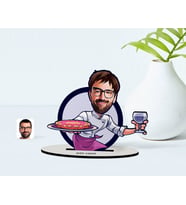 BK Gift Kişiye Özel Erkek Garson Karikatürlü Ahşap Biblo Model-1 (Beyaz)