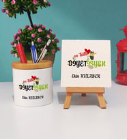 Mesajlı Diyetisyen Hediye Kalemlik ve Dekoratif Taş Baskı Hediye Seti