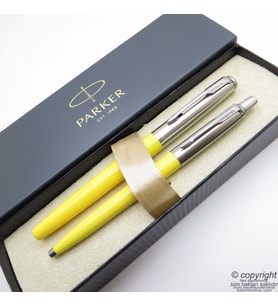 Parker Jotter Original Sarı Dolma Kalem + Tükenmez Kalem Set  İsme Özel Kalem  Hediyelik Kalem