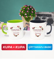 İkili Sevgiliye Sevgililer Günü Hediyesi 13 Kupa Bardak Yeşil Siyah