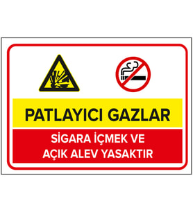 MIGNATIS - Patlayıcı Gazlar S*gara İçilmez Açık Alev Yasaktır Levhası - Sac Malzeme 50x70cm