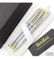 Scrikss 722W 3'lü Set Gold Krom  Dolma Kalem + Tükenmez Kalem + Versatil Kalem Set  Scrikss Kalem  İsme Özel Kalem  Hediyelik Kalem