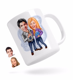 BK Gift Kişiye Özel Sevgililer Karikatürlü Beyaz Kupa Bardak-50