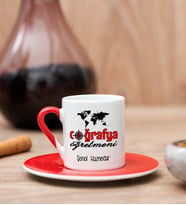Coğrafya Öğretmeni Kırmızı Türk Kahvesi Fincanı