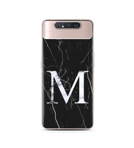 Samsung A80 Siyah Mermer Harf Tasarımlı Telefon Kılıfı M-Harfi 