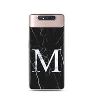 Samsung A80 Siyah Mermer Harf Tasarımlı Telefon Kılıfı M-Harfi 