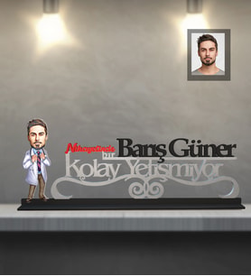 Kişiye Özel Doktor Karikatürlü Kolay Yetişmiyor Ahşap Biblo Bay-6