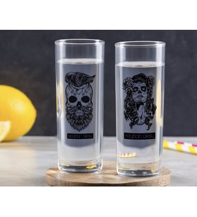 BK Gift Kişiye Özel Renkli Baskılı Kurukafa Tasarımlı İkili Vodka Bardağı-2 (Beyaz)