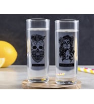BK Gift Kişiye Özel Renkli Baskılı Kurukafa Tasarımlı İkili Vodka Bardağı-2 (Beyaz)