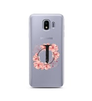 Pembe Çiçekli Harf Tasarım Süper Şeffaf Silikon Telefon Kılıfı Samsung J4 J-Harf
