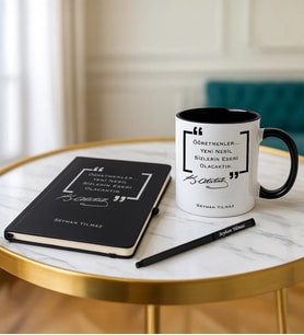 BK Gift Kişiye Özel Atatürk Temalı Siyah Defter Kalem Kupa Seti - 1