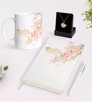 BK Gift Kişiye Özel Papatya Temalı En İyi Öğretmen Beyaz Kupa Defter Kalem ve İsimli Papatya Kolye Hediye Seti-2 (Model 1)