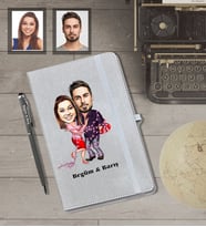 Kişiye Özel Sevgili Karikatürlü Gri Defter Kalem Hediye Seti  Model 4