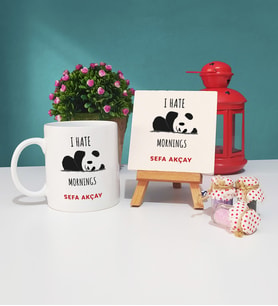 Sevimli Panda Kupa Bardak ve Dekoratif Taş Baskı Seti