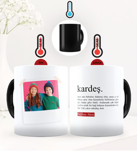 BK Gift Kişiye Özel Fotoğraflı Kardeş Anlamı Sihirli Kupa Bardak - 2 (Siyah)