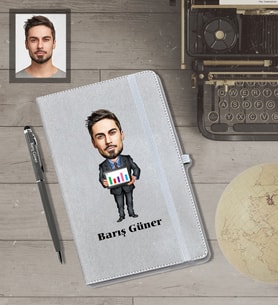 Kişiye Özel Öğretmen Karikatürlü Gri Defter Kalem Hediye Seti  Bay-9