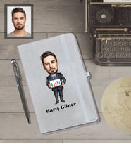 Kişiye Özel Öğretmen Karikatürlü Gri Defter Kalem Hediye Seti  Bay-9