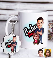 BK Gift Kişiye Özel Baba Kız Karikatürlü Beyaz Kupa ve Anahtarlık Hediye Seti-3 (Model 1)