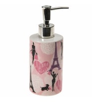 Seramik Sıvı Sabunluk Kızlı Paris Desenli 7x7x18cm 320ml