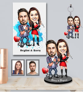 Kişiye Özel Sevgili Karikatürlü 3 lü Hediye Seti Model 5