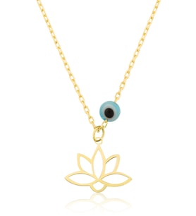 Papatya Silver Altın Kaplama Nazar Boncuklu Lotus Çiçeği Gümüş Kolye