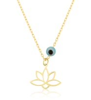 Papatya Silver Altın Kaplama Nazar Boncuklu Lotus Çiçeği Gümüş Kolye