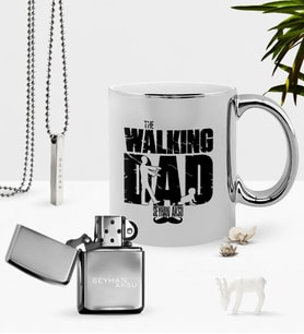 BK Gift Kişiye Özel The Walking Dad Krom Kupa Benzinli Çakmak Kolye Seti-2 (Model 1)