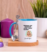 Canım Kendim Ahşap Altlıklı Mavi Kupa Bardak